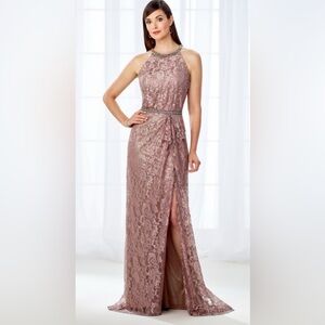 Cameron Blake Mother of the Bride Elegant Lace and Bead Trim Dress Sz 10